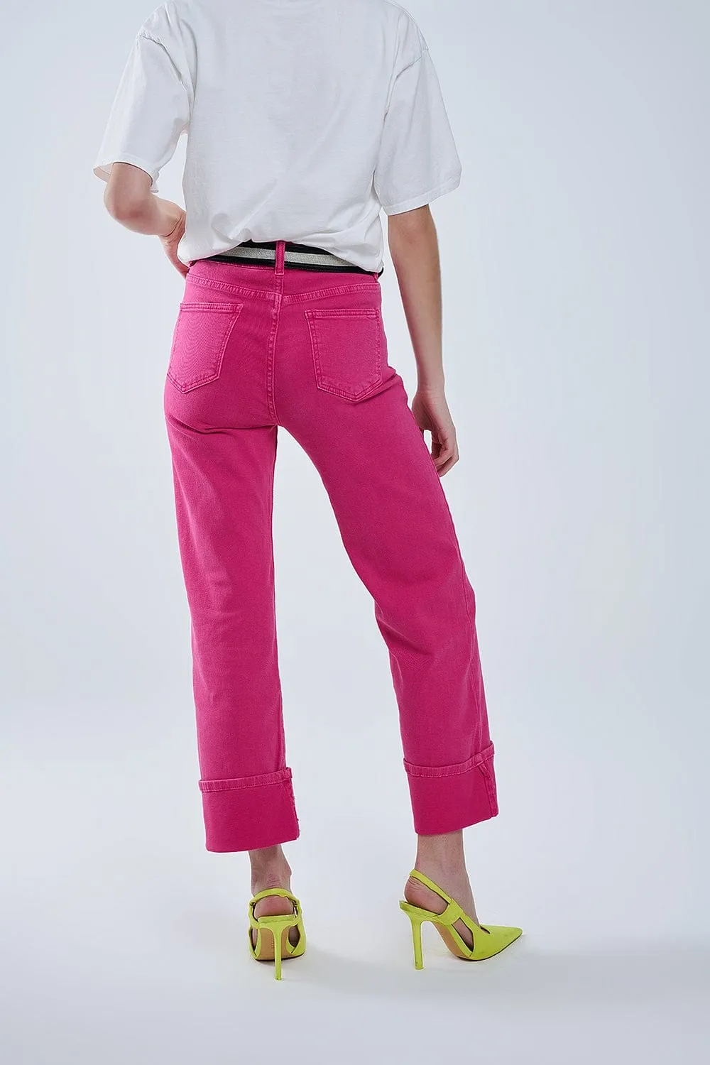 Straight Leg Pants With Cropped Hem In Magenta