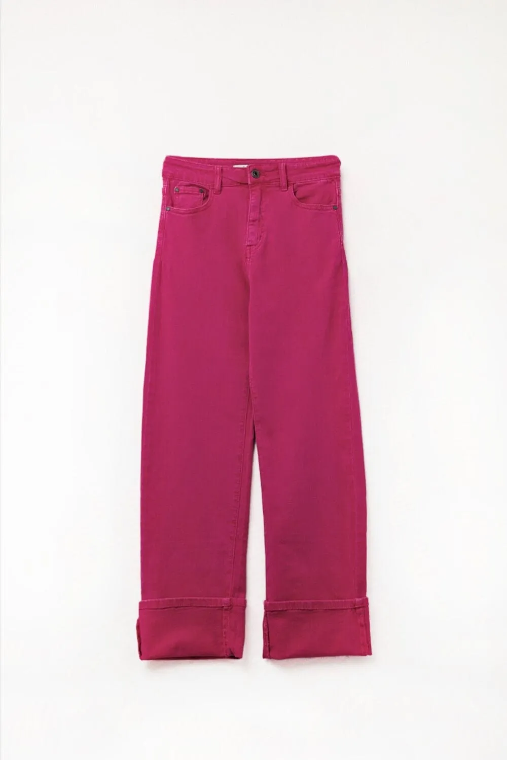 Straight Leg Pants With Cropped Hem In Magenta