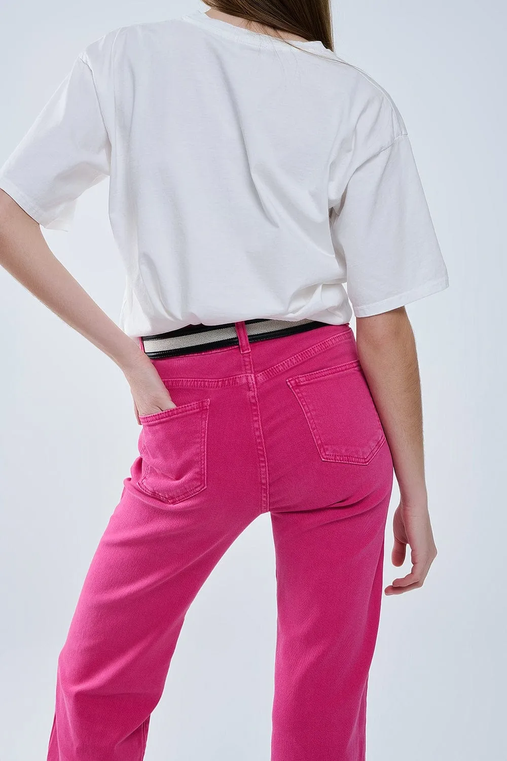 Straight Leg Pants With Cropped Hem In Magenta