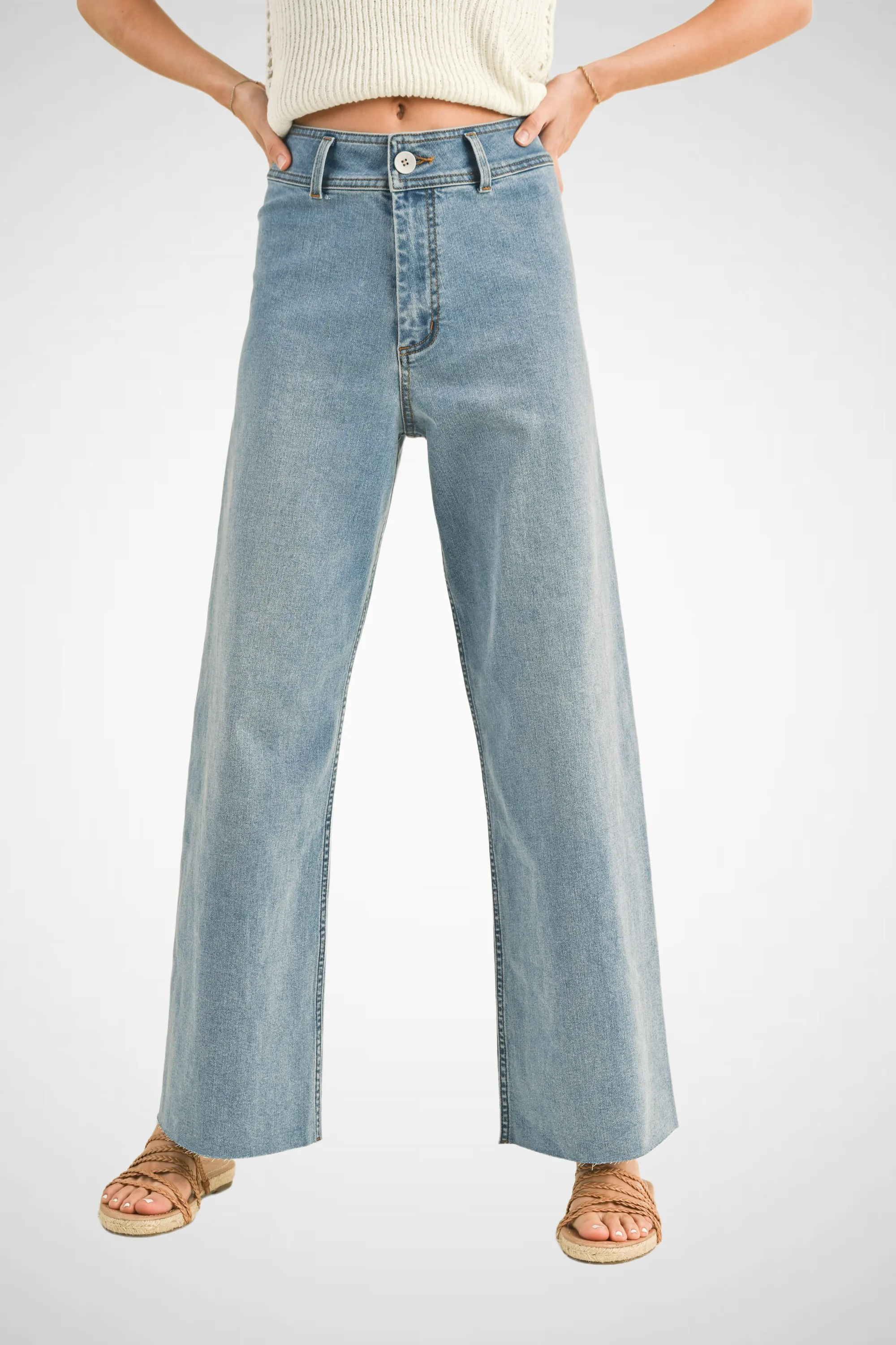 Straight Wide Leg Denim Pants