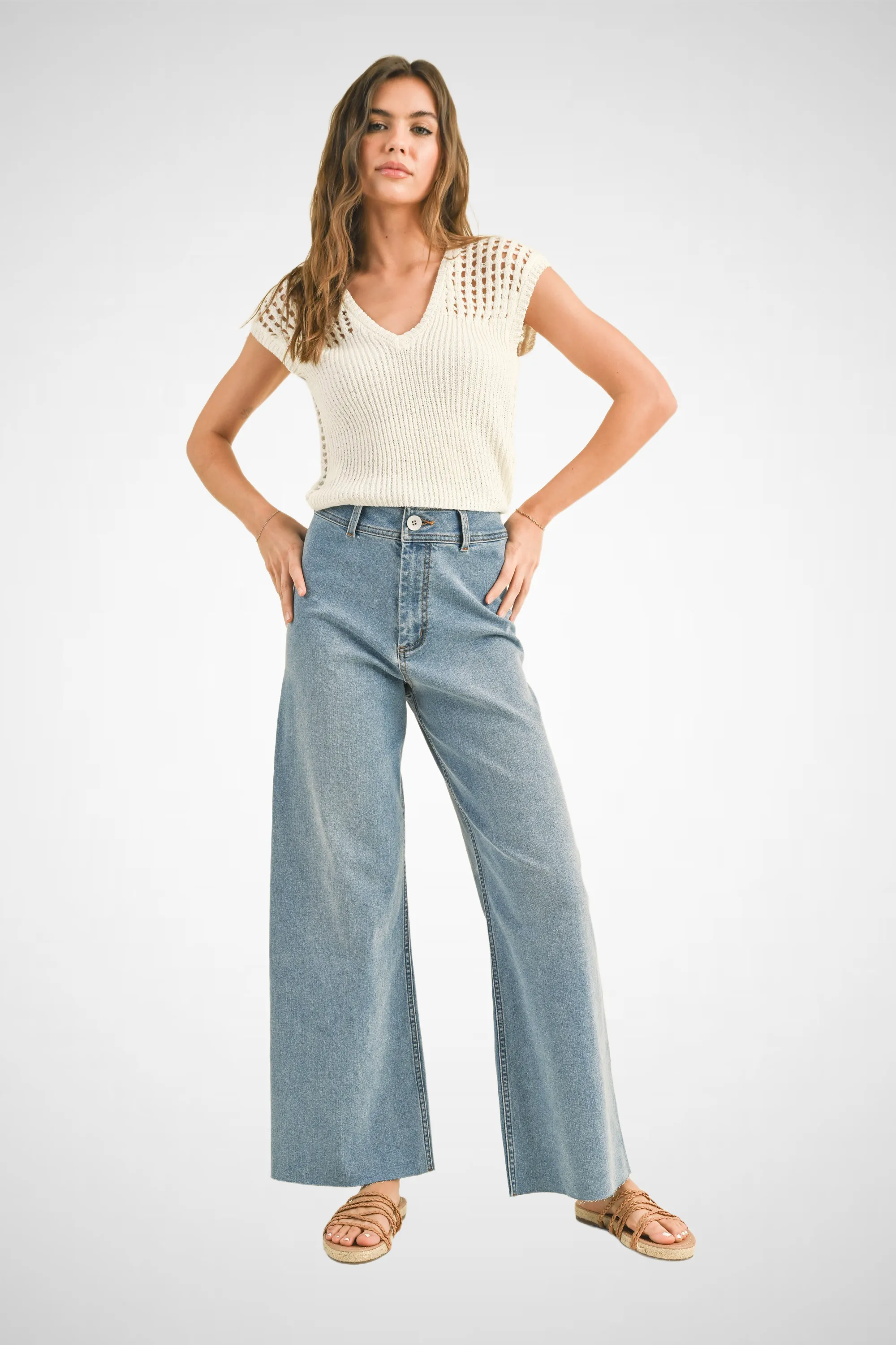Straight Wide Leg Denim Pants