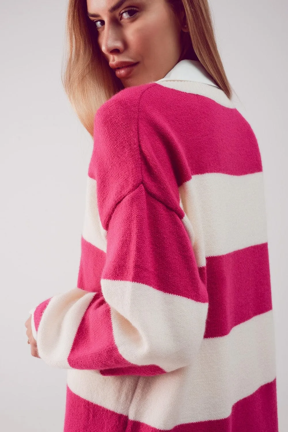 Stripe Jumper Dress In Fuchsia