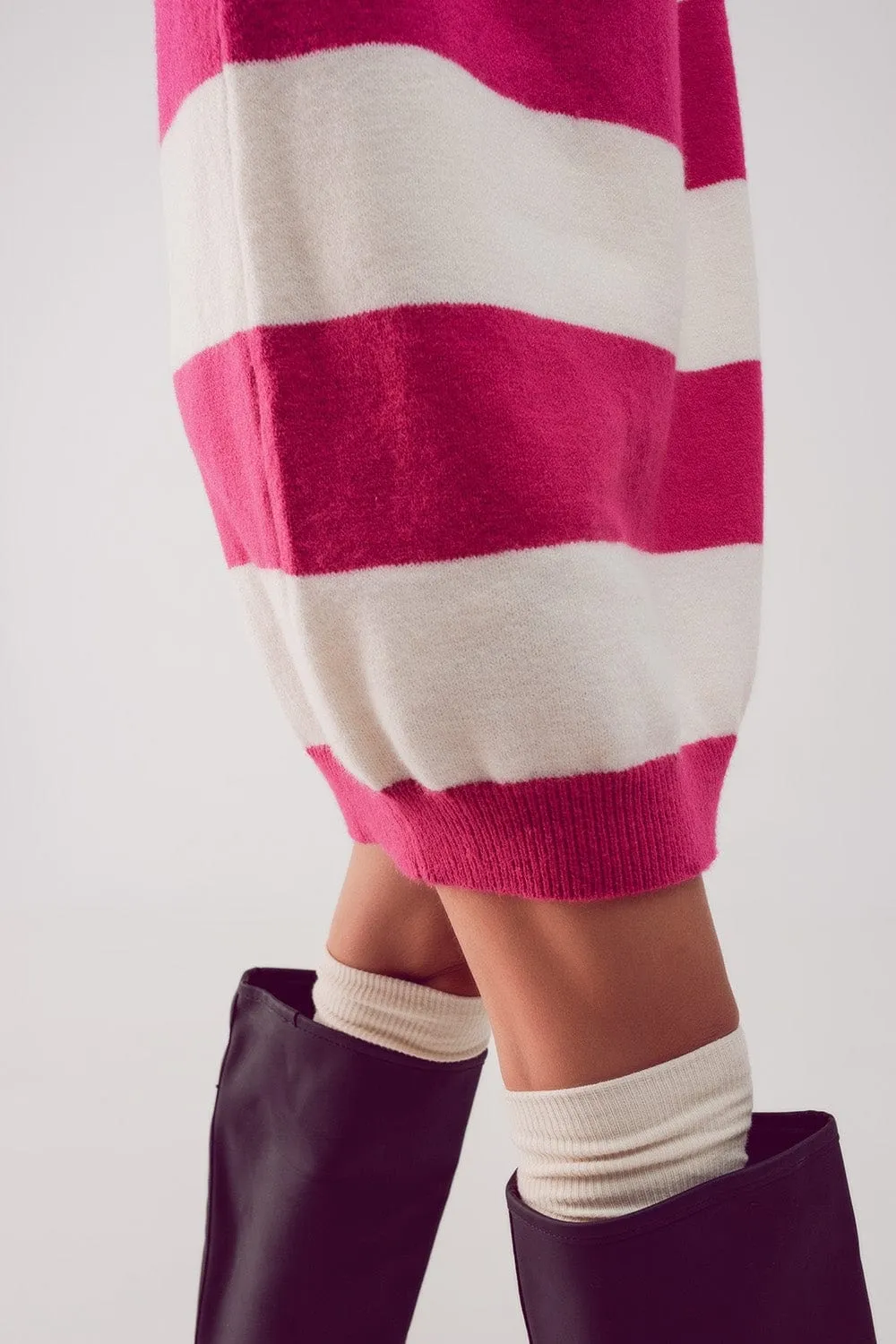 Stripe Jumper Dress In Fuchsia
