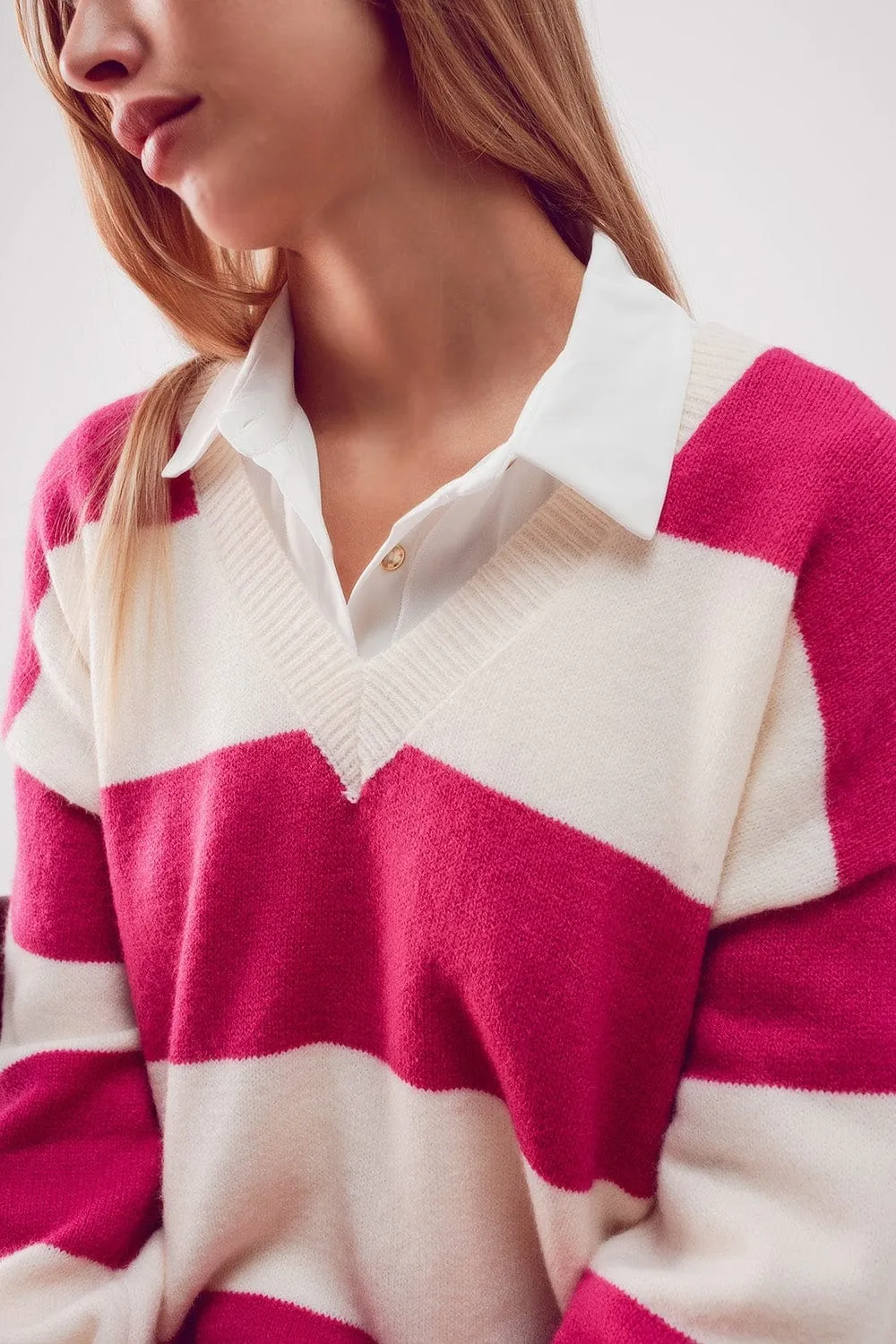 Stripe Jumper Dress In Fuchsia
