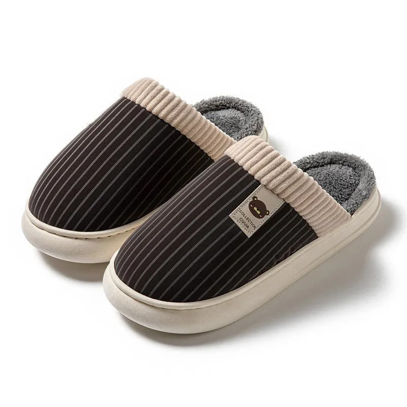 Striped Plush Fleece Slippers for Women & Men – Warm & Cozy