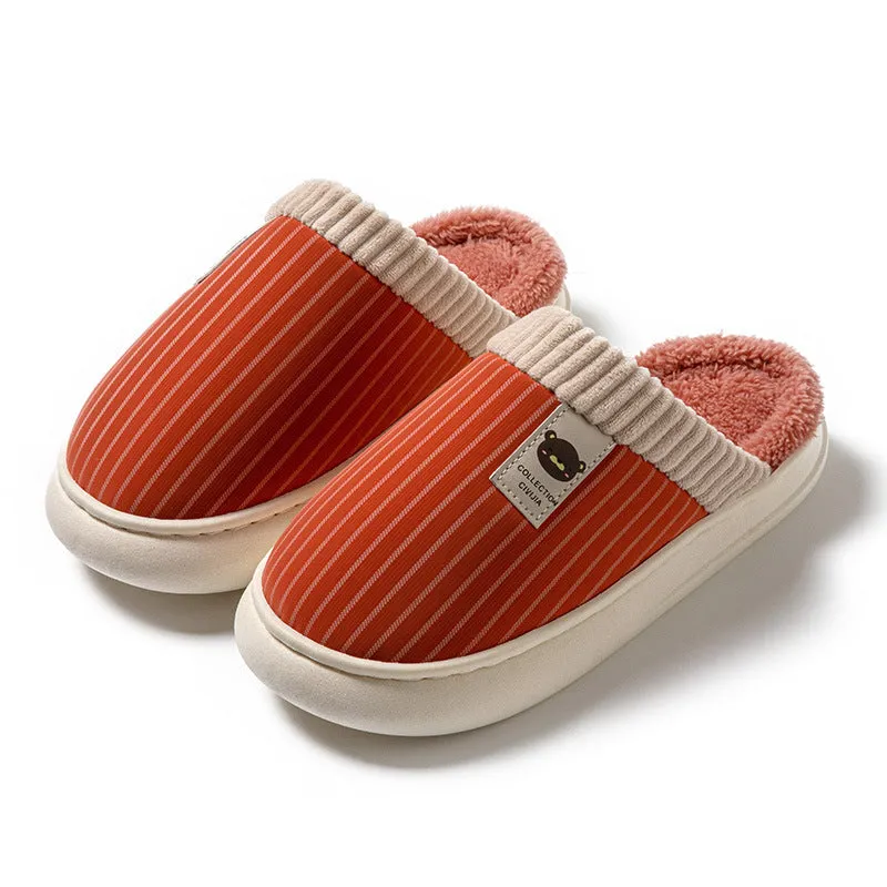 Striped Plush Fleece Slippers for Women & Men – Warm & Cozy