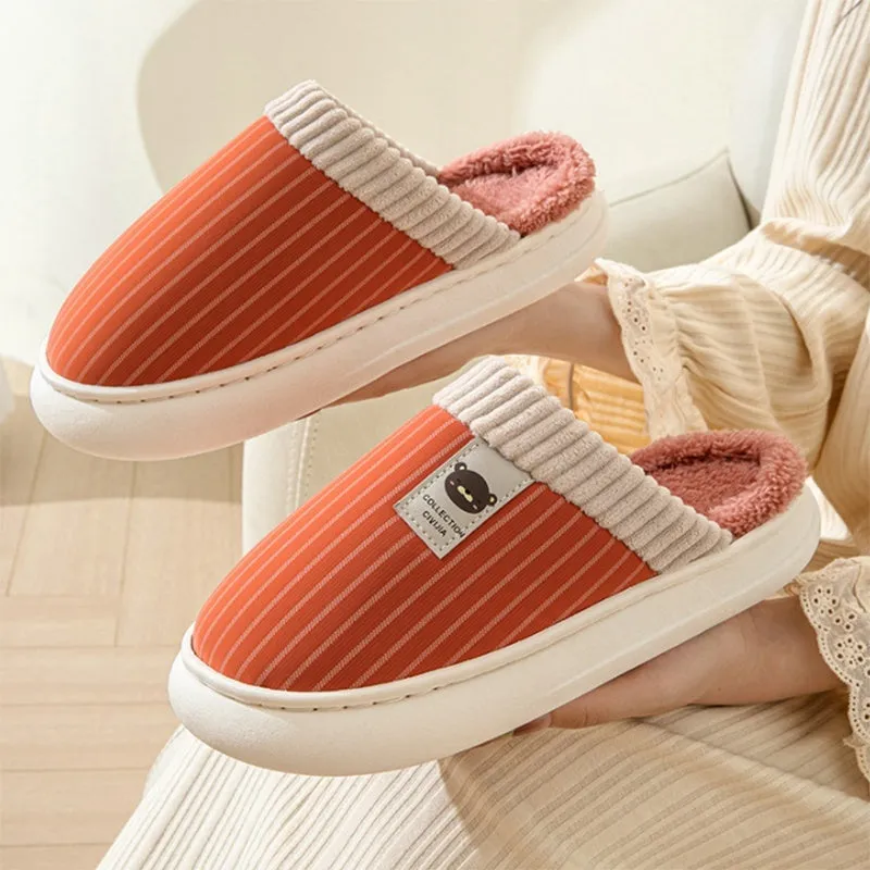 Striped Plush Fleece Slippers for Women & Men – Warm & Cozy