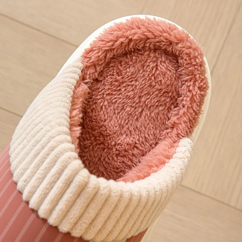 Striped Plush Fleece Slippers for Women & Men – Warm & Cozy