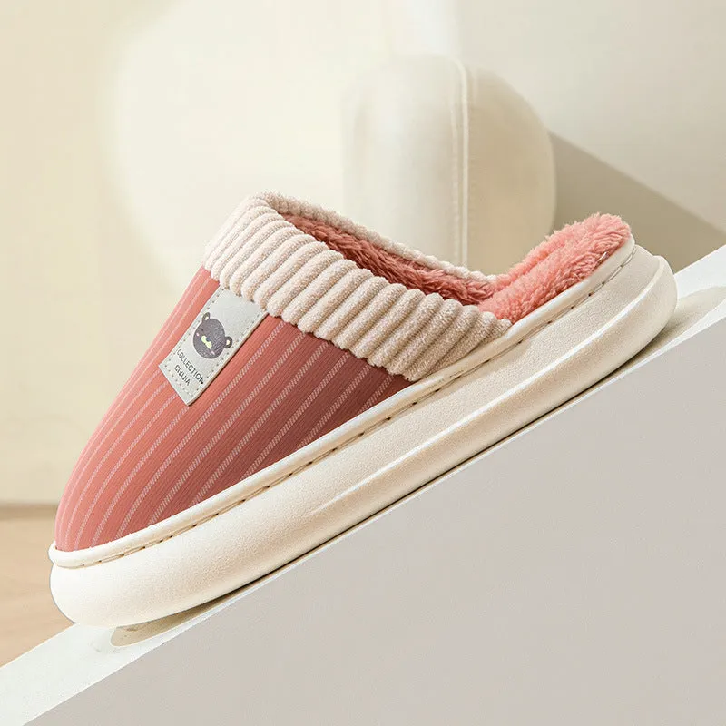 Striped Plush Fleece Slippers for Women & Men – Warm & Cozy