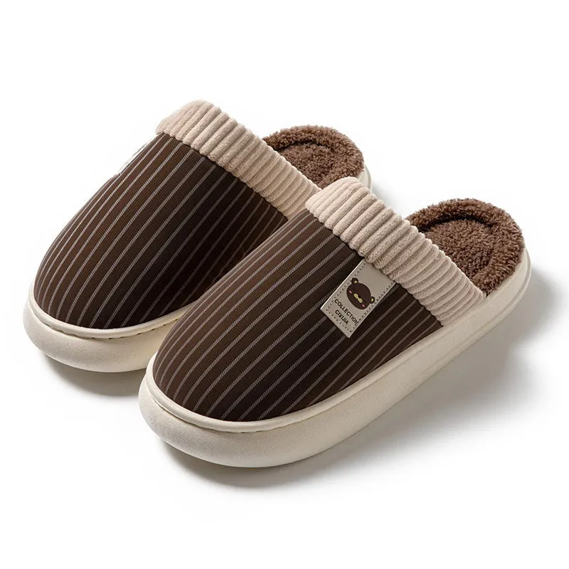 Striped Plush Fleece Slippers for Women & Men – Warm & Cozy