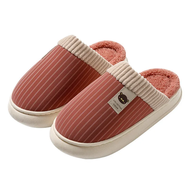 Striped Plush Fleece Slippers for Women & Men – Warm & Cozy
