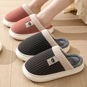 Striped Plush Fleece Slippers for Women & Men – Warm & Cozy