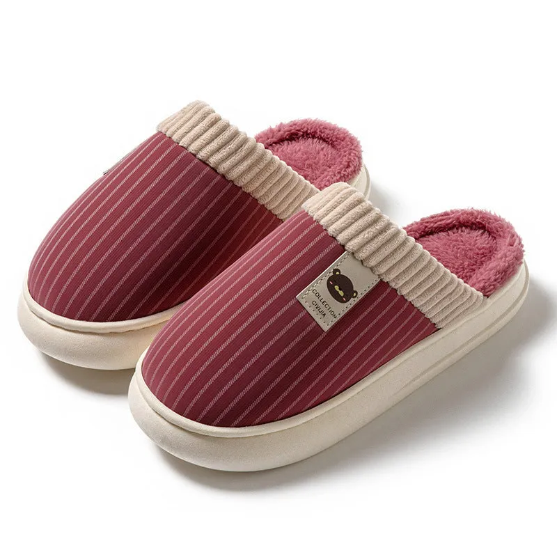 Striped Plush Fleece Slippers for Women & Men – Warm & Cozy