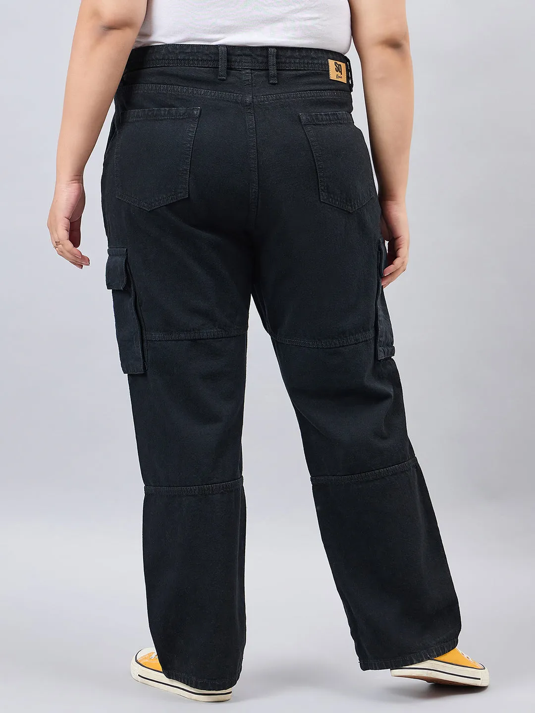 Style Quotient Women Plus Size Black Relaxed Fit High Rise Cargos