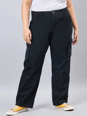 Style Quotient Women Plus Size Black Relaxed Fit High Rise Cargos