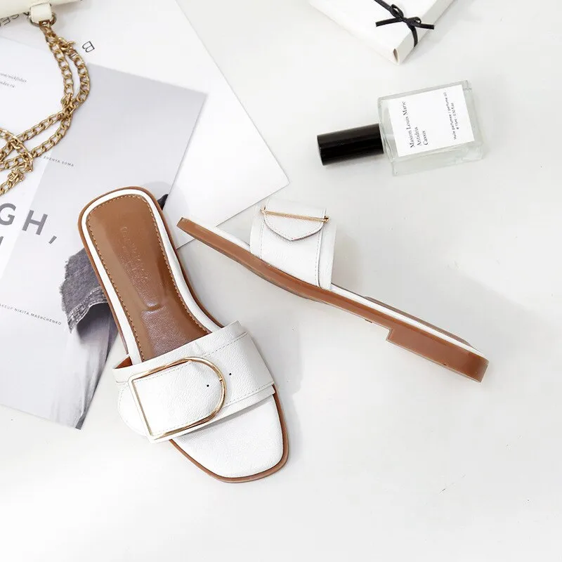 Summer Women Leather Square Toe Designer Flats