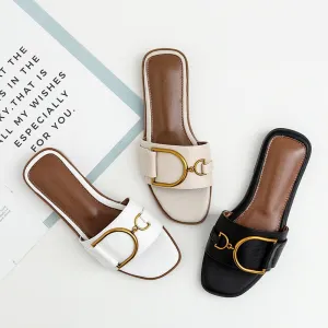 Summer Women Leather Square Toe Designer Flats