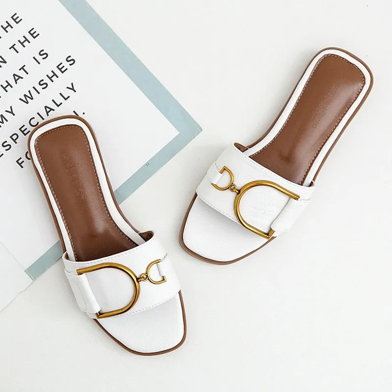 Summer Women Leather Square Toe Designer Flats