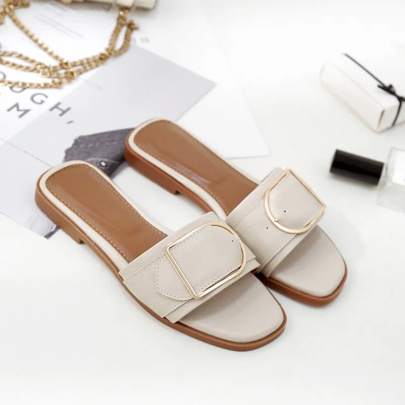 Summer Women Leather Square Toe Designer Flats