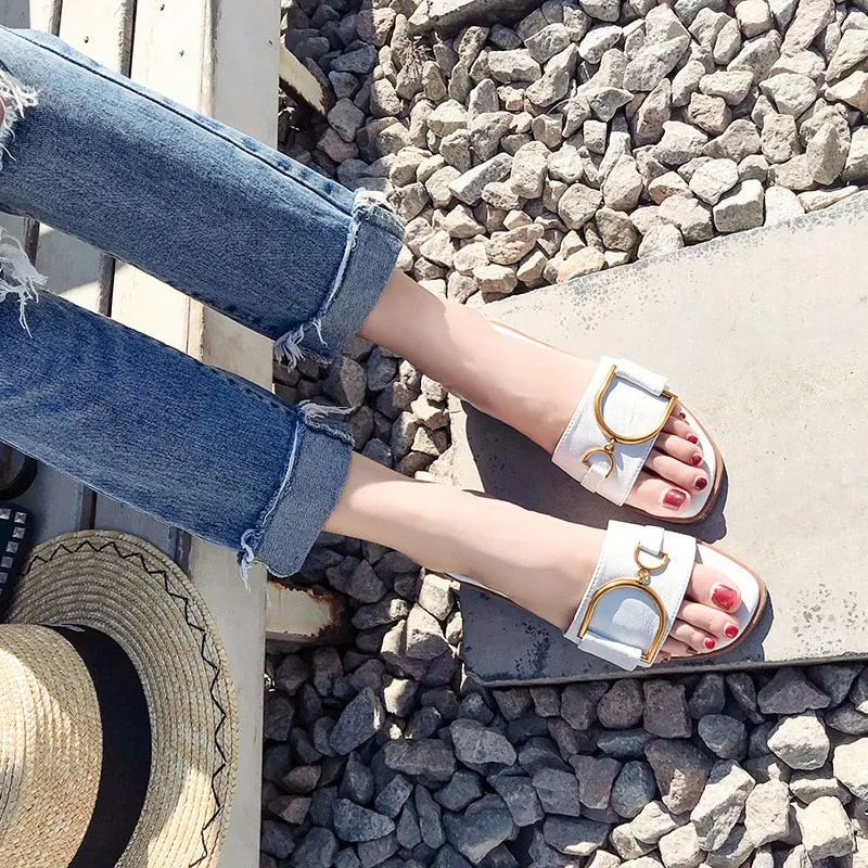 Summer Women Leather Square Toe Designer Flats