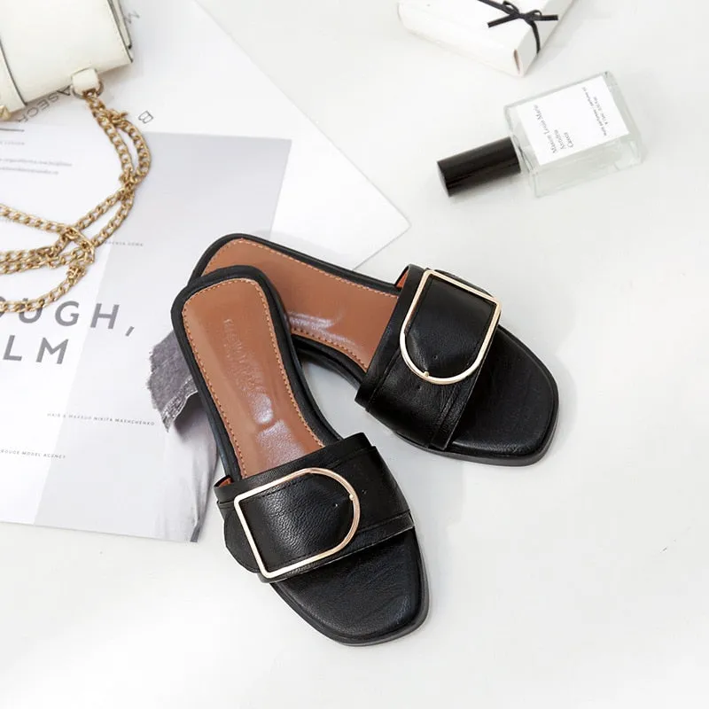 Summer Women Leather Square Toe Designer Flats