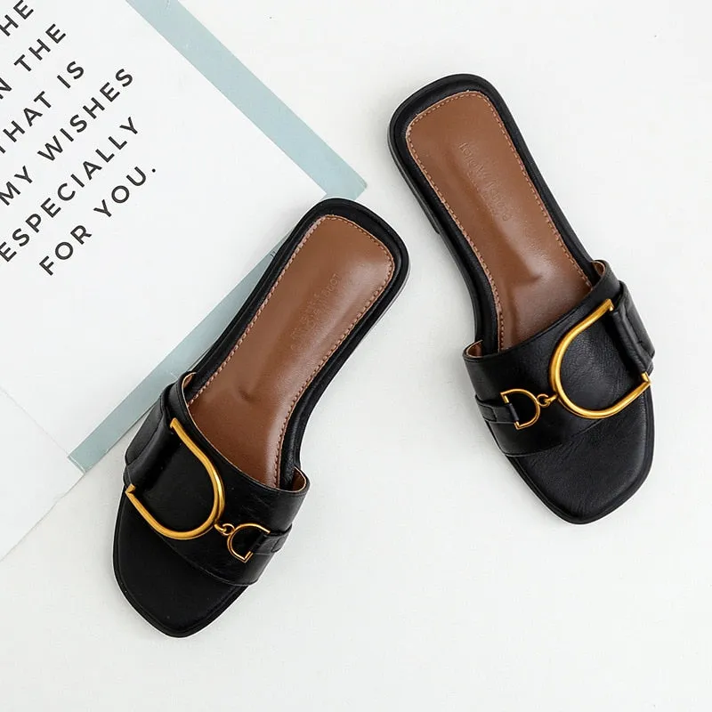 Summer Women Leather Square Toe Designer Flats