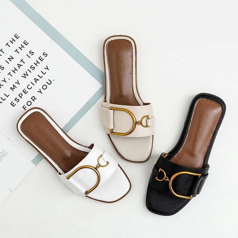 Summer Women Leather Square Toe Designer Flats