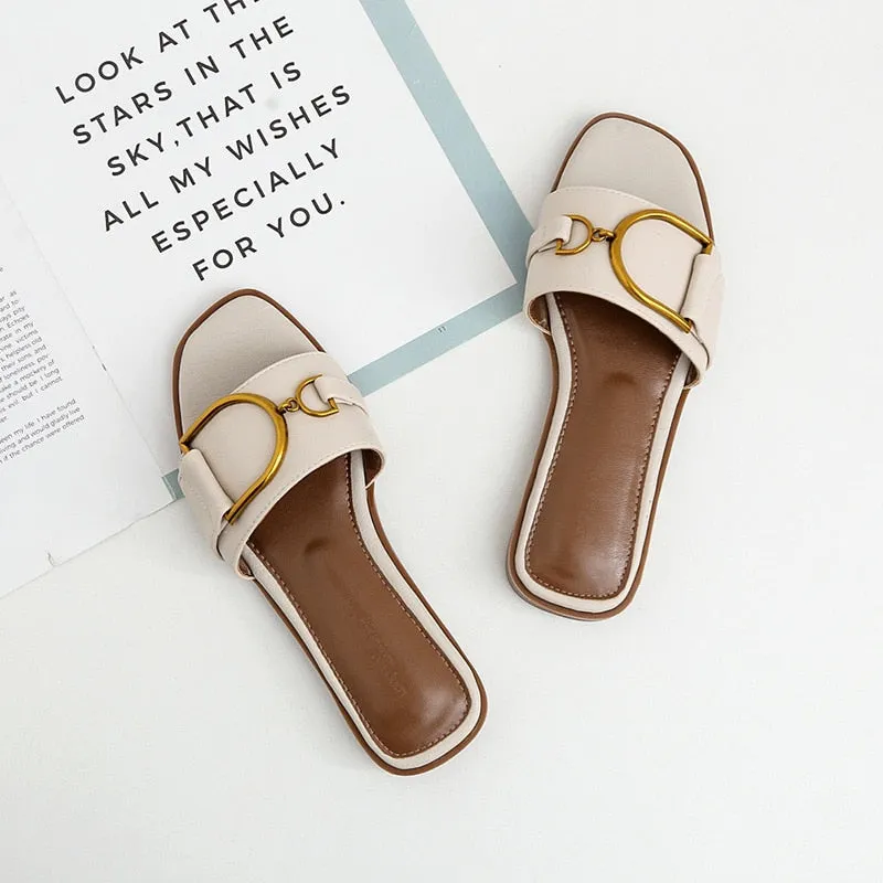 Summer Women Leather Square Toe Designer Flats