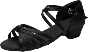 Summer Women Low Heel Sandals Satin Latin Dance Shoes Fashion Cross Straps Open Toe Ballroom Performance Dancing Wedding Shoes