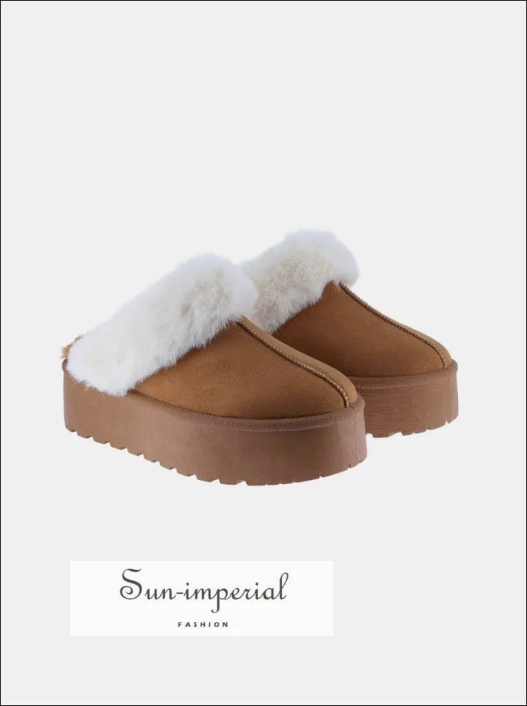 Sun-imperial Thick Bottom Fur Trim Snow Slippers