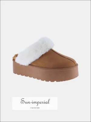Sun-imperial Thick Bottom Fur Trim Snow Slippers
