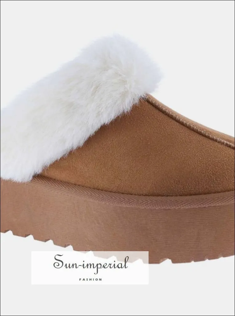 Sun-imperial Thick Bottom Fur Trim Snow Slippers