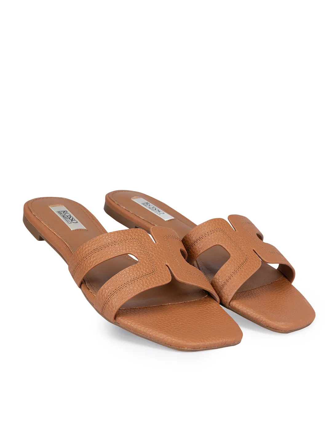Tan Textured Leather Sliders