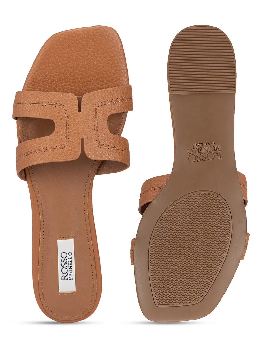 Tan Textured Leather Sliders