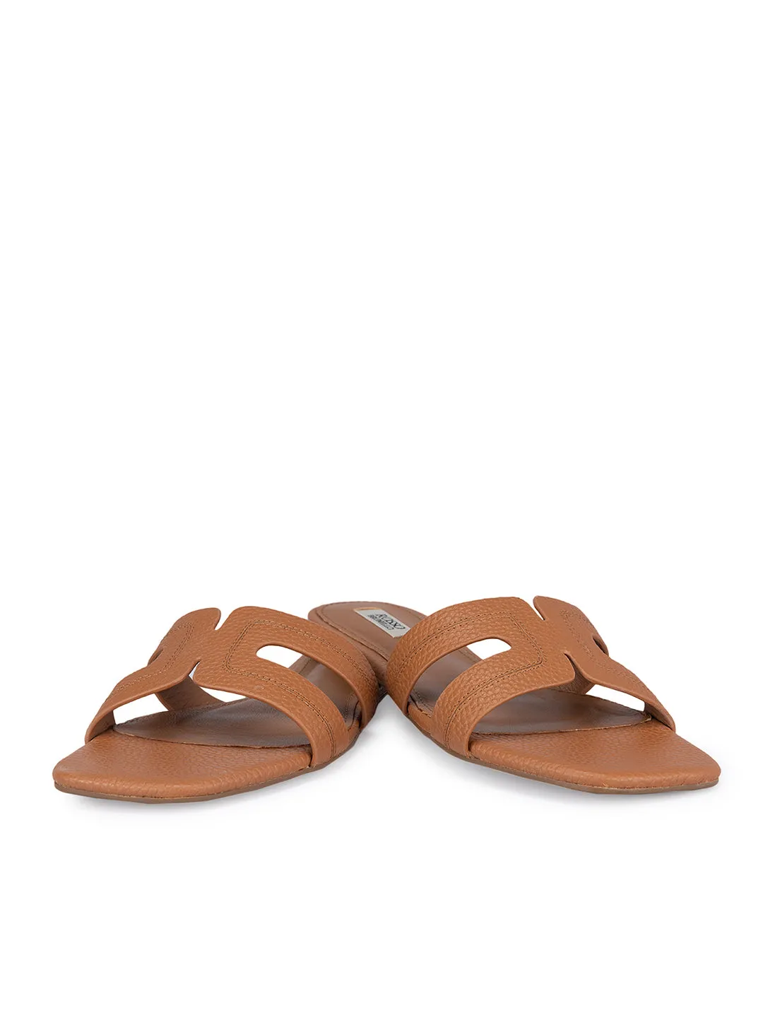 Tan Textured Leather Sliders