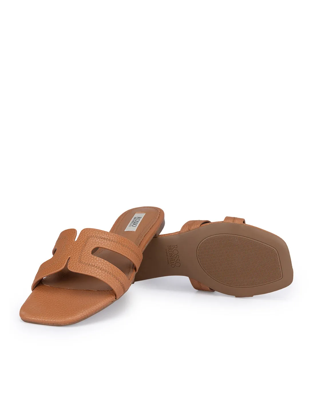 Tan Textured Leather Sliders