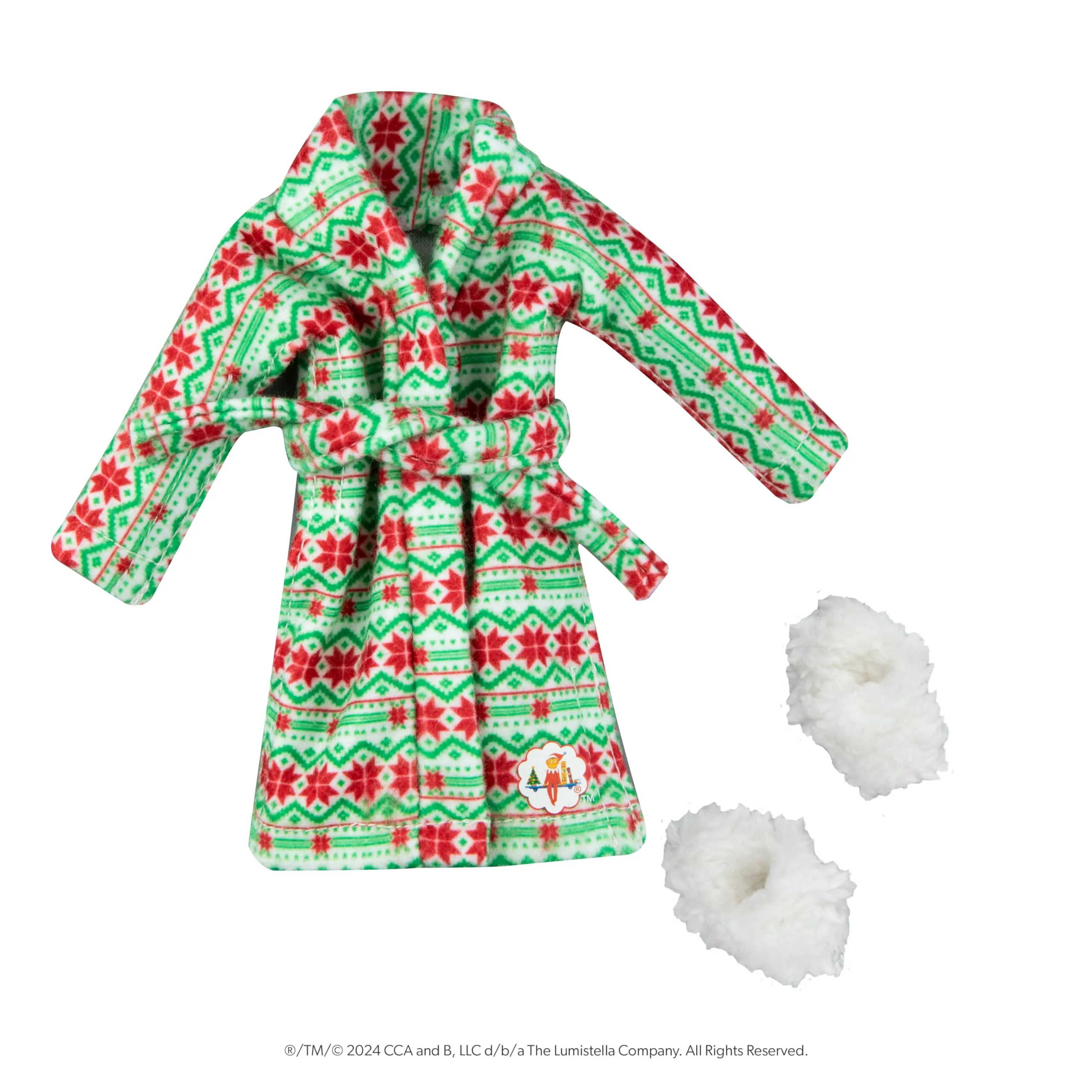 The Elf on the Shelf Claus Couture Snuggly Robe and Slippers Set – Cozy Holiday Robe and Slippers for Your Scout Elf - Includes Festive Christmas Robe and Slippers