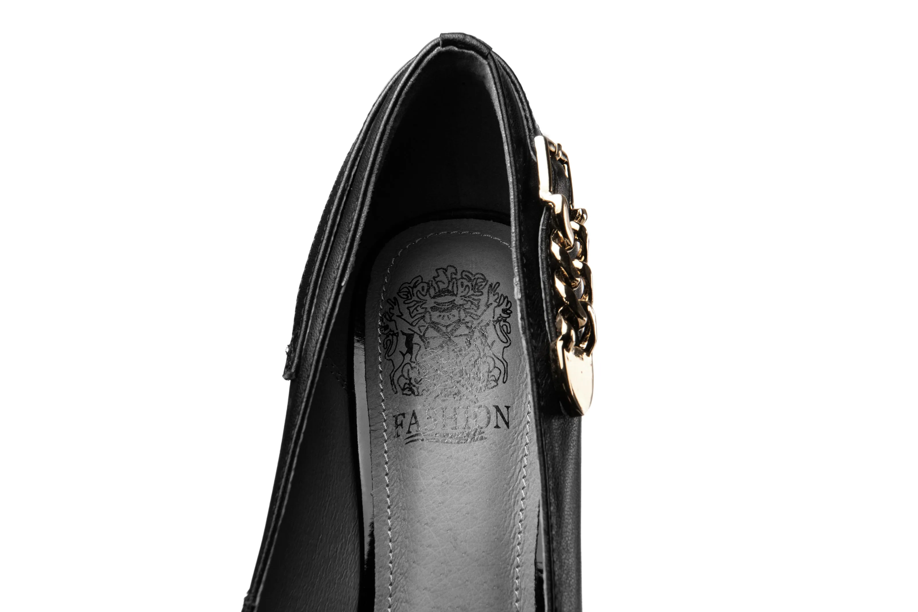 TinaCus Genuine Leather Women's Handmade Pointed Toe Metal Chain Decor Mid Heel Pumps
