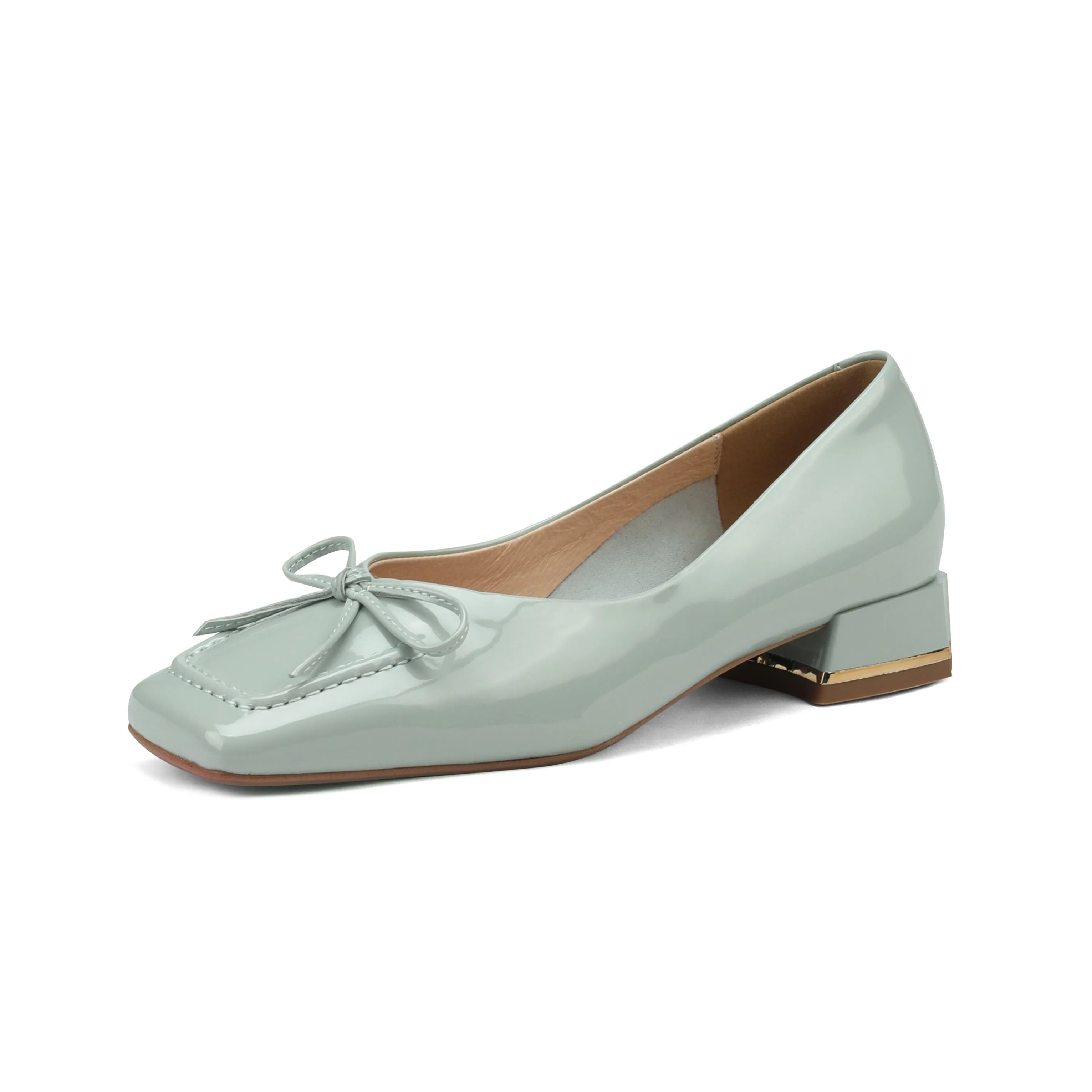TinaCus Glossy Patent Leather Women's Handmade Classic Square Toe Block Heel Slip On Loafer Pumps with Bowknot