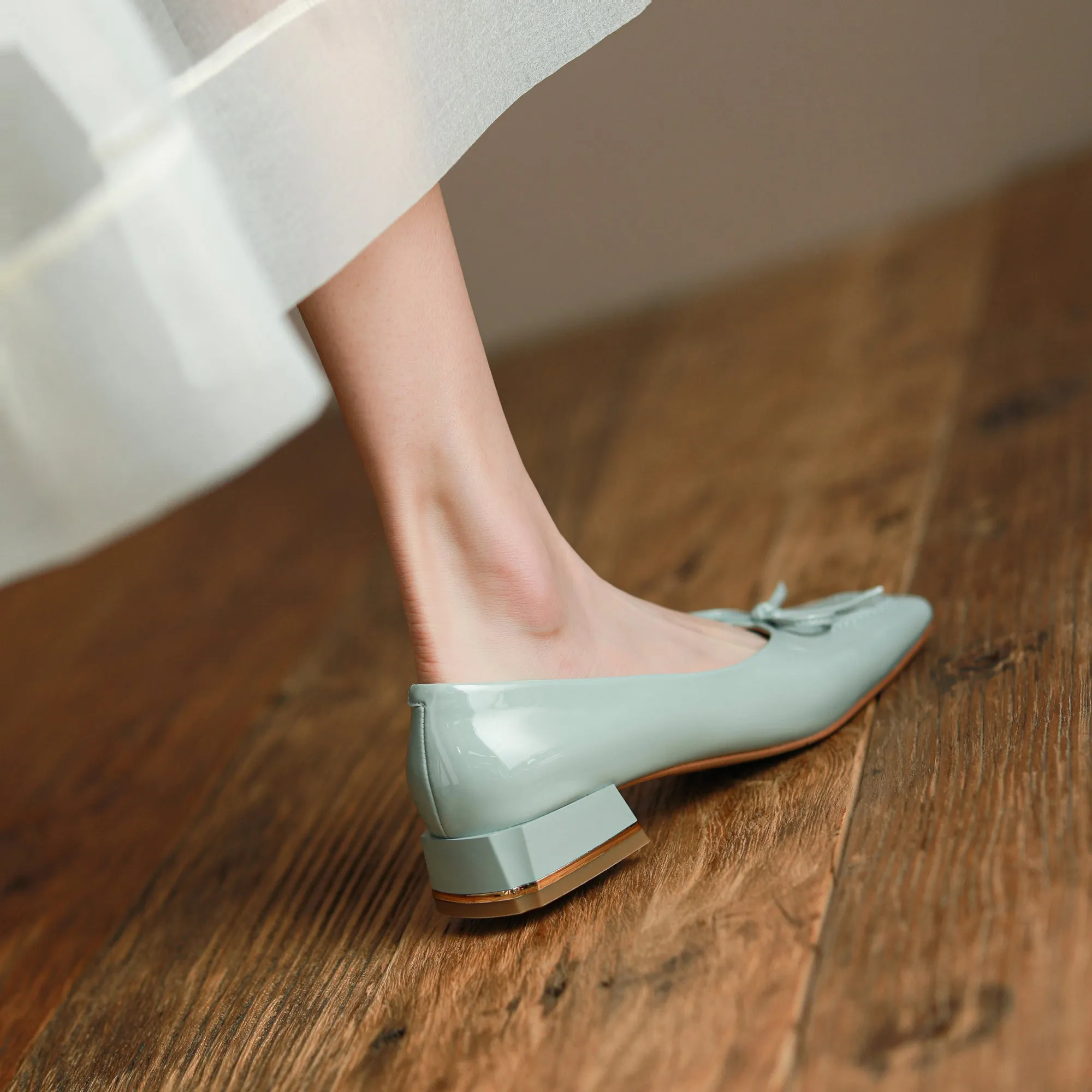 TinaCus Glossy Patent Leather Women's Handmade Classic Square Toe Block Heel Slip On Loafer Pumps with Bowknot