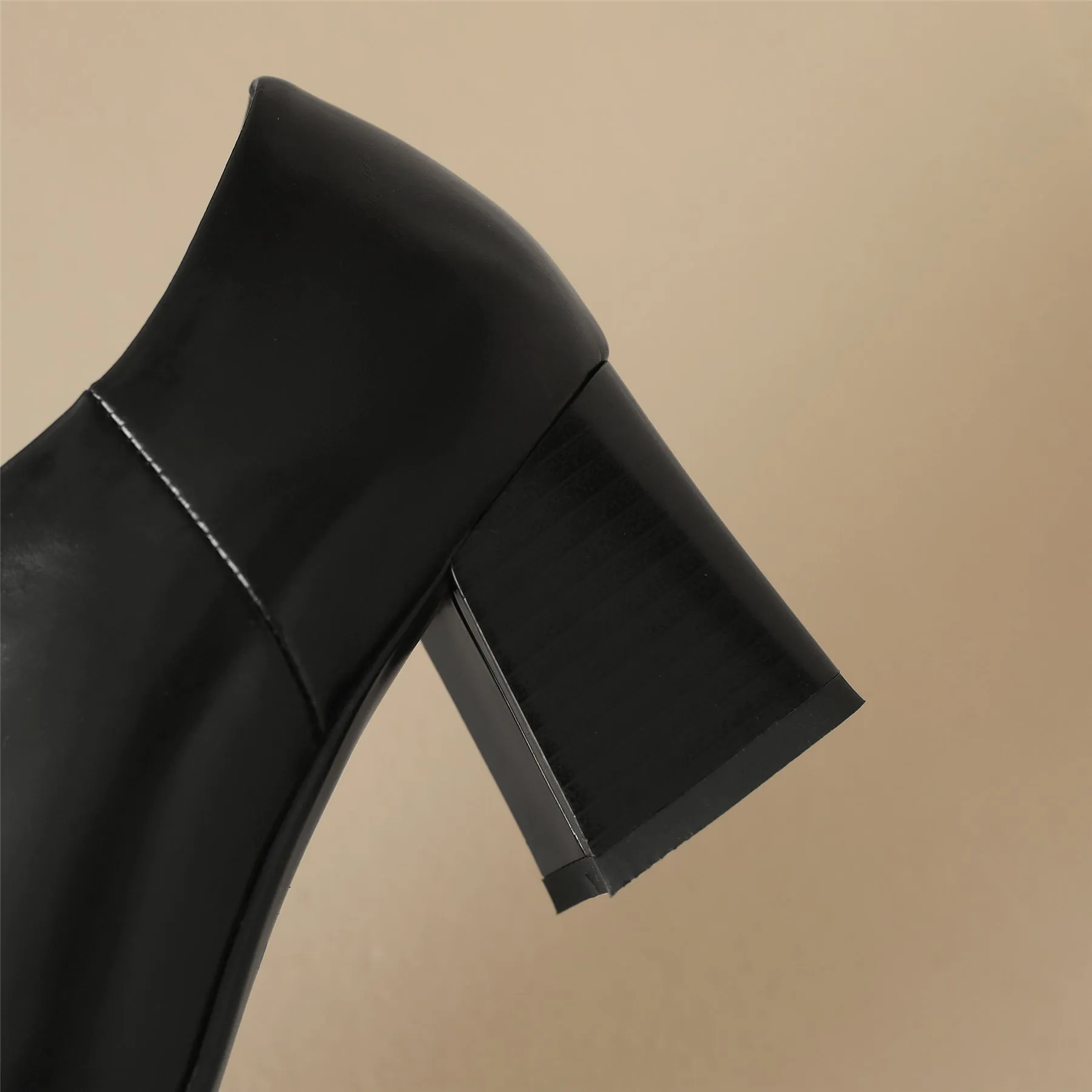 TinaCus Handmade Women's Genuine Leather Slip On Square Toe Mid Block Heel Side Zipper Shoes