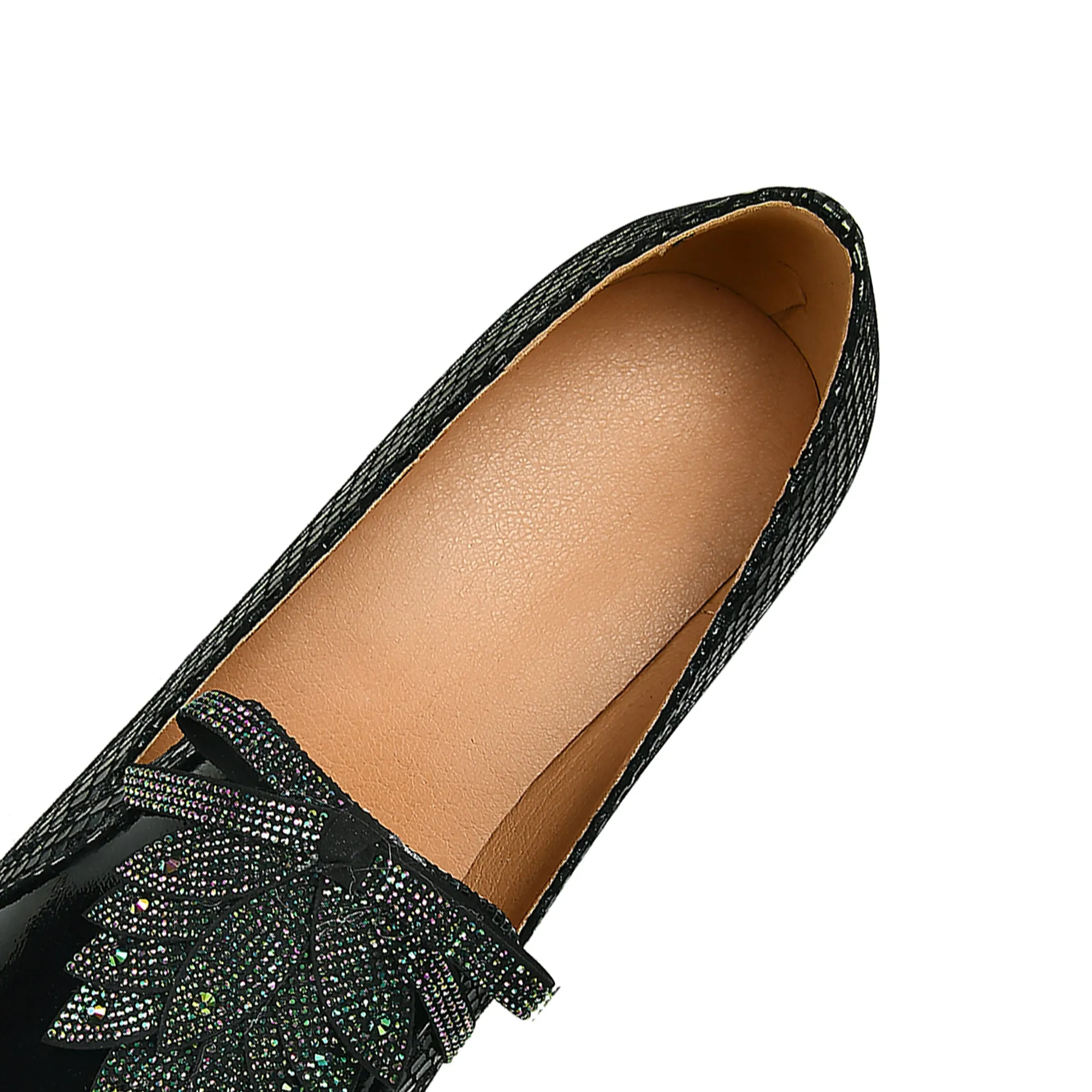 TinaCus Handmade Women's Glossy Genuine Leather Snakeskin Slip On Pointed Toe Mid Spool Heel Pumps Shoes
