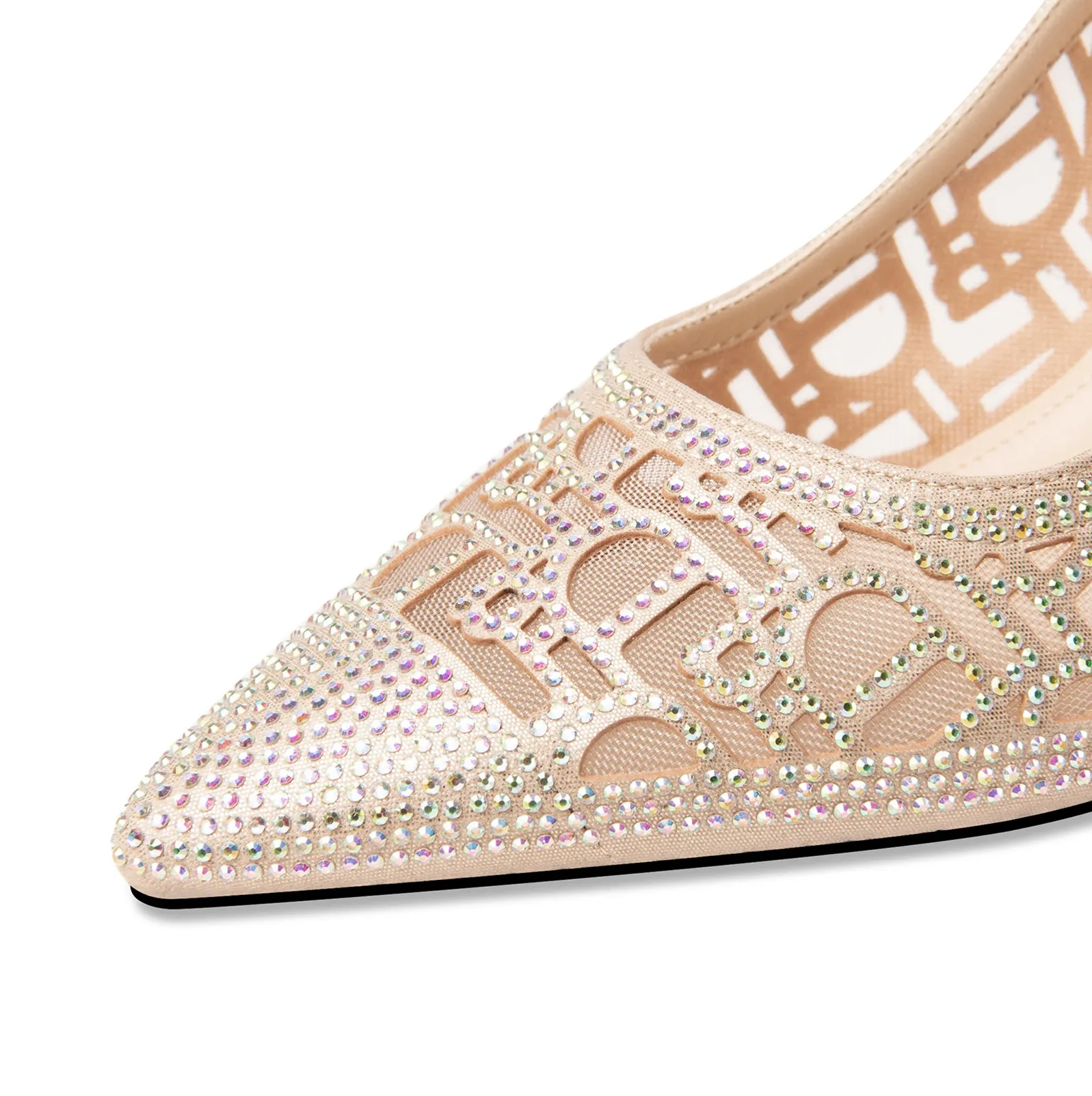 TinaCus Leather Mesh Handmade Women's Pointed Toe Mid Heel Buckle Rhinestone Slingback Sandal Pumps