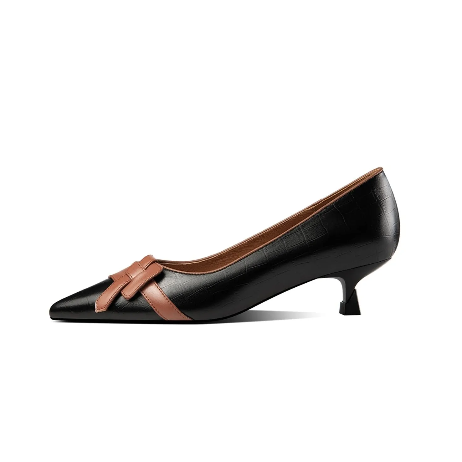 TinaCus Pointed Toe Handmade Woven Decor Genuine Leather Kitten Heels Women's Pumps Shoes