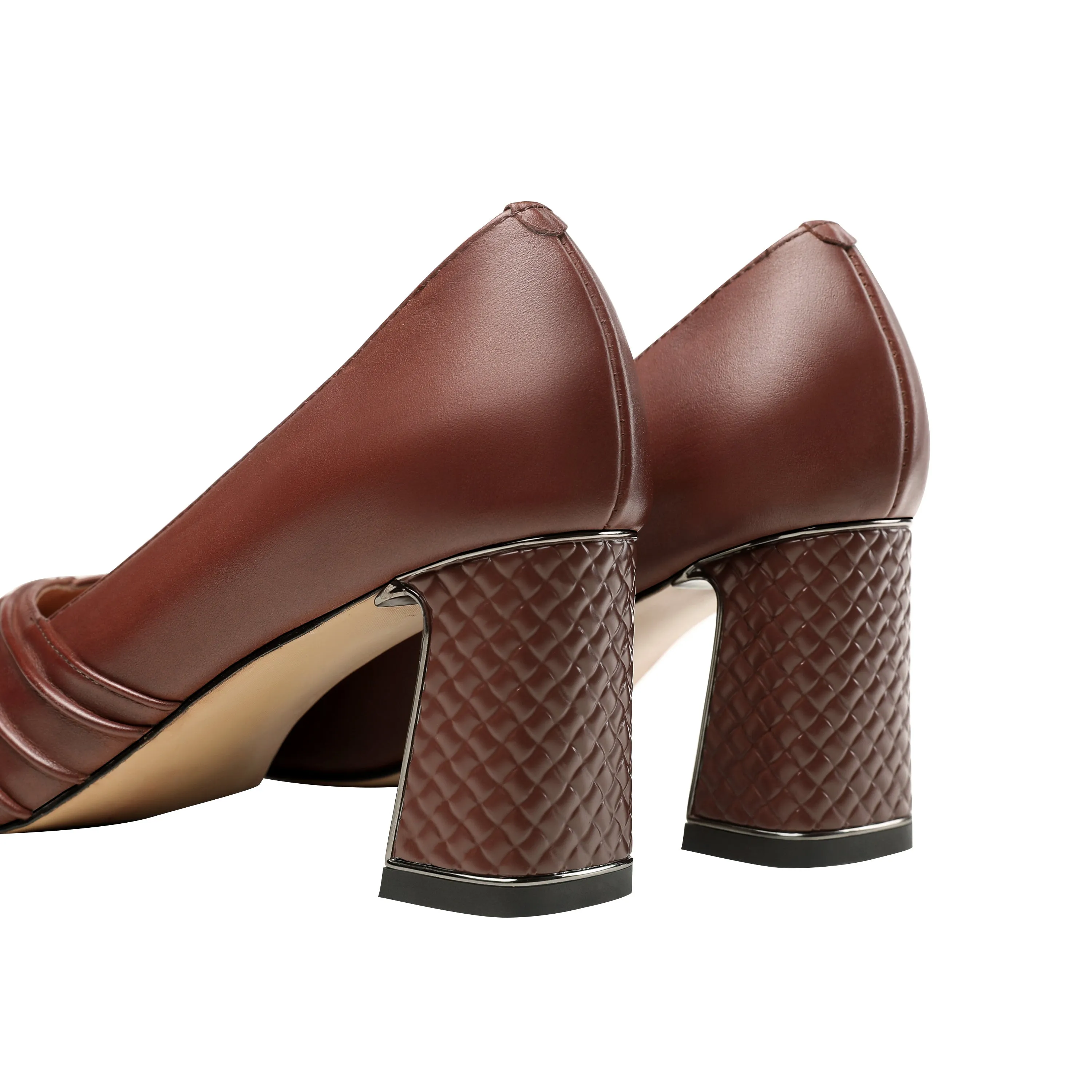 TinaCus Women's Genuine Leather Hnadmade Wrinkle Design Pointed Toe Mid Chunky Heel Pumps Shoes