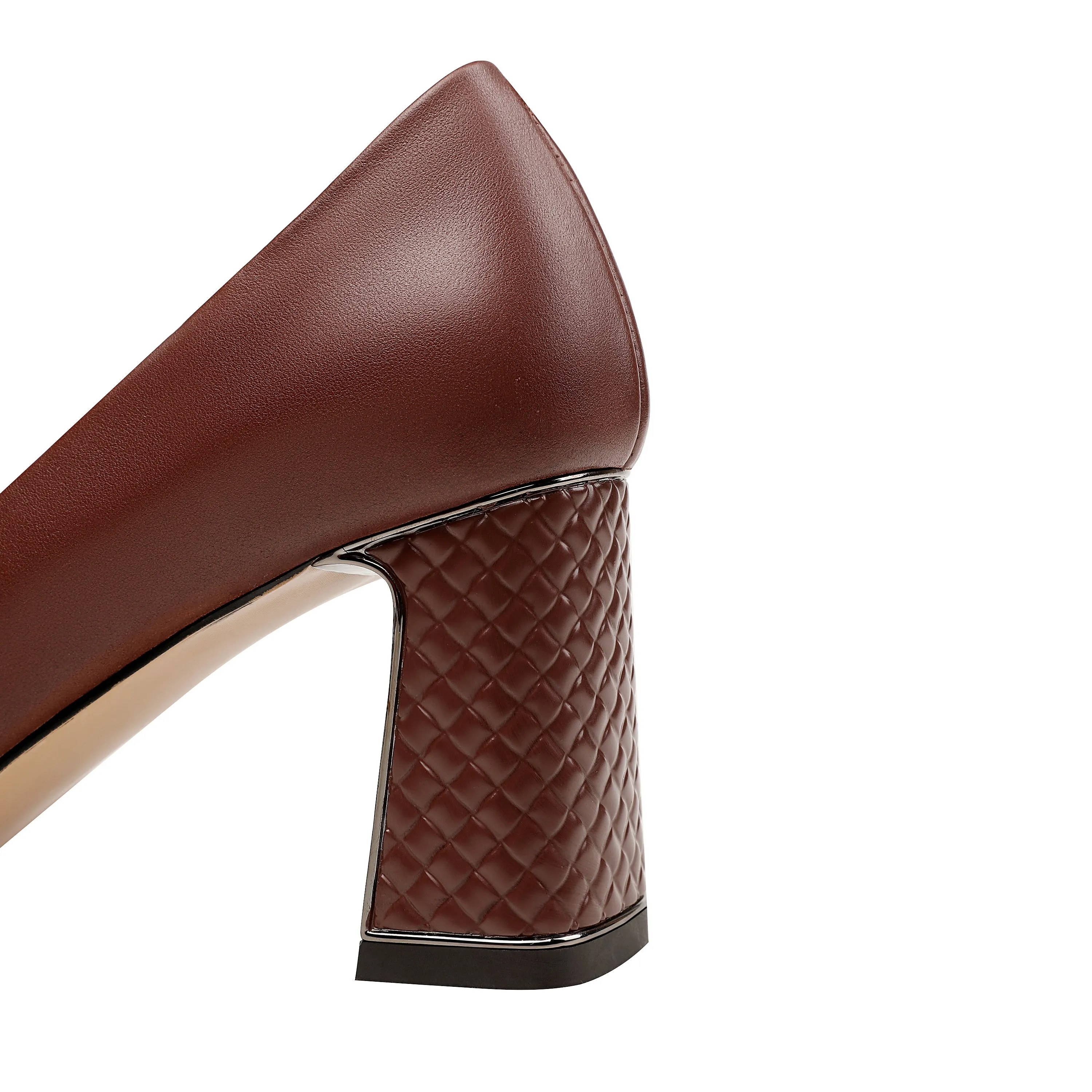 TinaCus Women's Genuine Leather Pointed Toe Handmade Mid Chunky Heels Slip On Retro Pumps Shoes