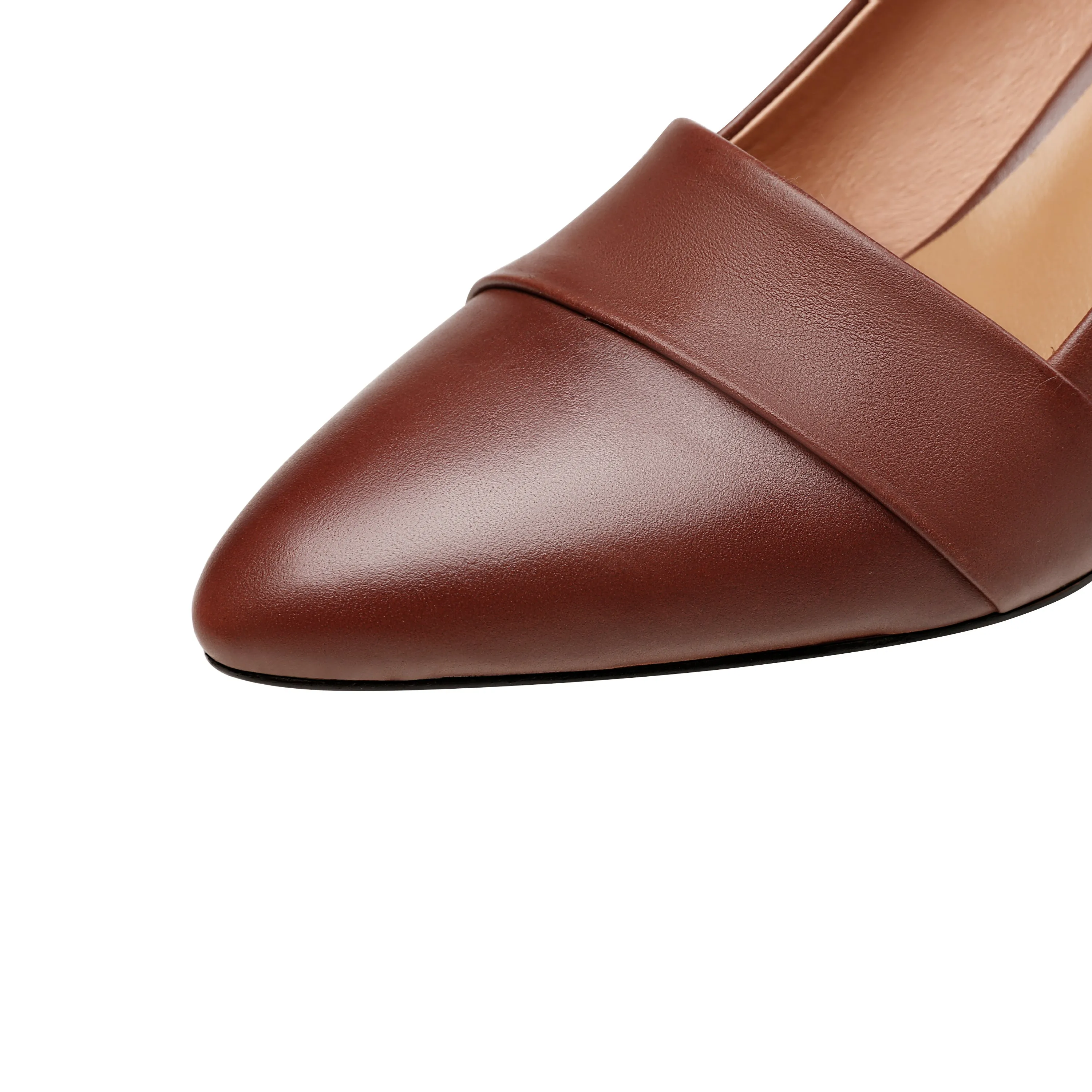 TinaCus Women's Genuine Leather Pointed Toe Handmade Mid Chunky Heels Slip On Retro Pumps Shoes