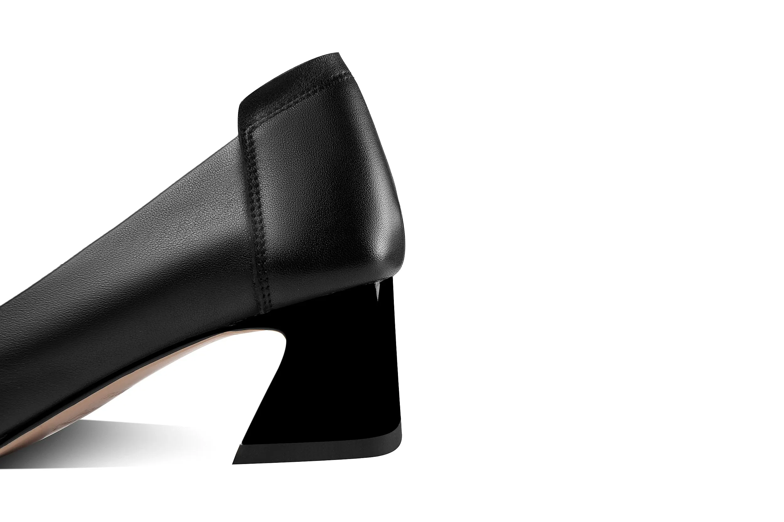 TinaCus Women's Genuine Leather Square Toe Handmade Low Chunky Heel Casual Pumps Shoes