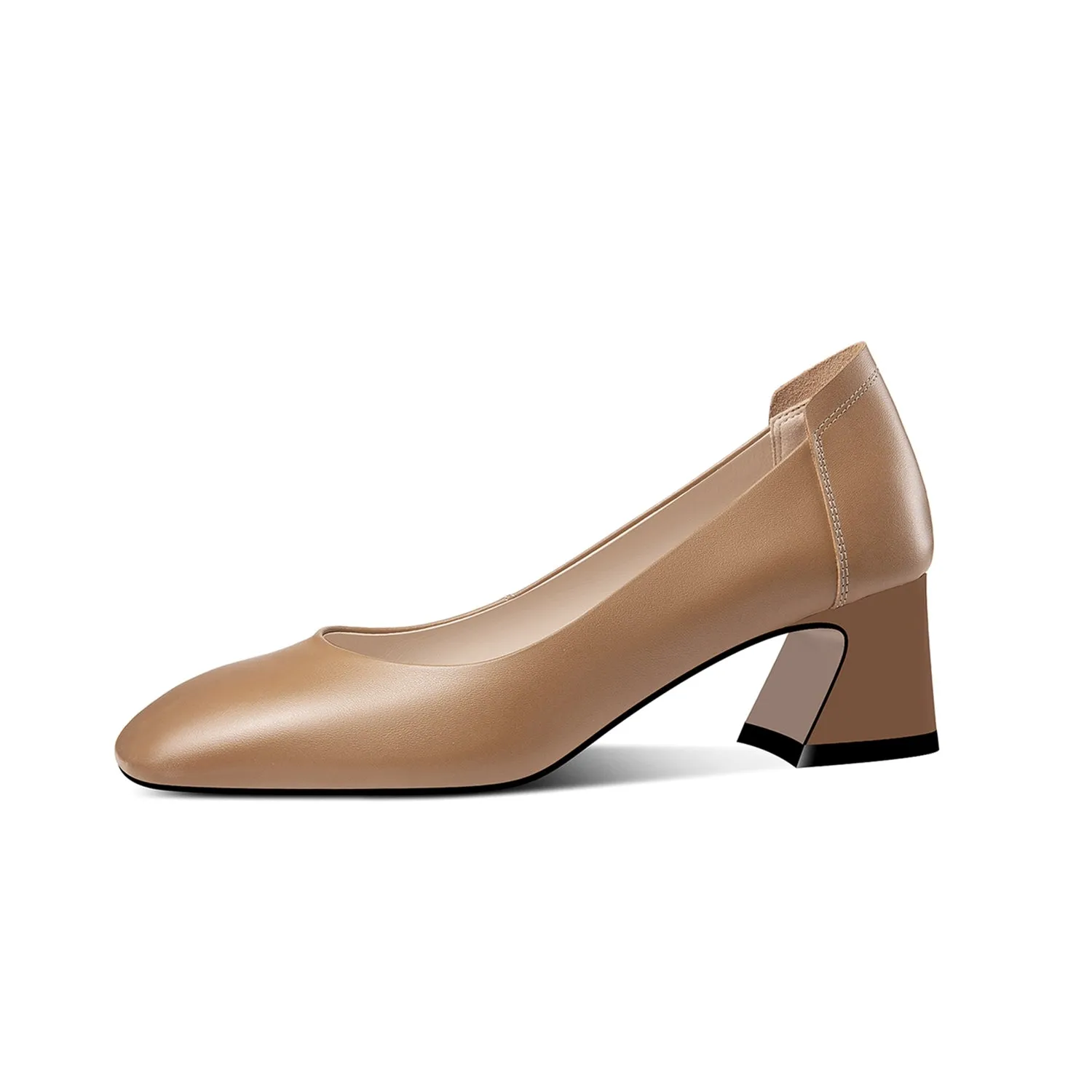TinaCus Women's Genuine Leather Square Toe Handmade Low Chunky Heel Casual Pumps Shoes