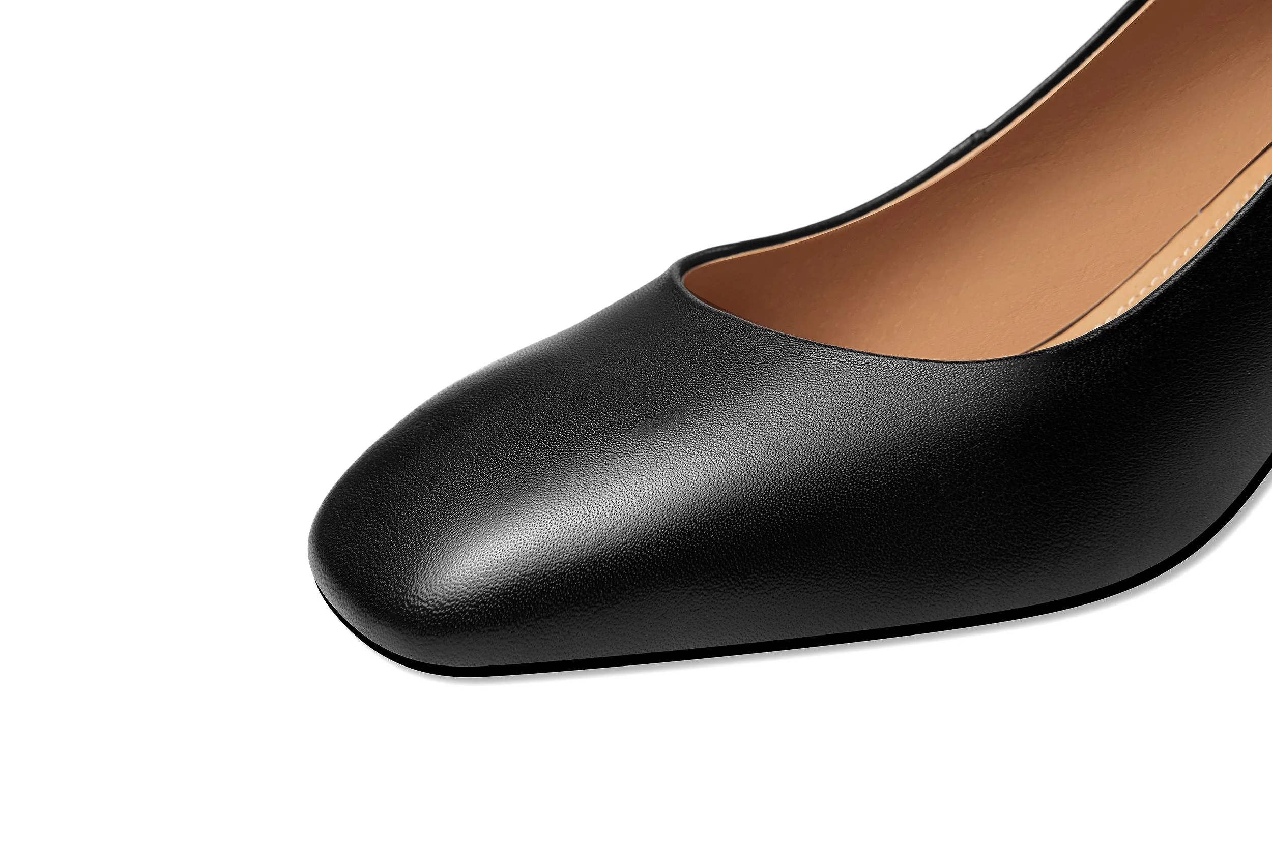 TinaCus Women's Genuine Leather Square Toe Handmade Low Chunky Heel Casual Pumps Shoes